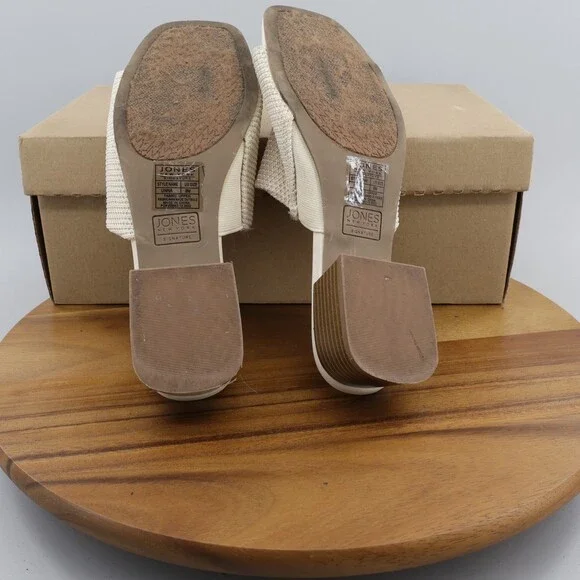 Jones New York Size 8M sandals slip on shoes block heel textile strps ivory nice - Picture 8 of 10